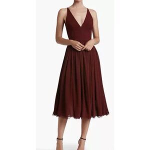 Dress the Population Women's XL Alicia Mixed‎ Media Midi Dress In Burgundy